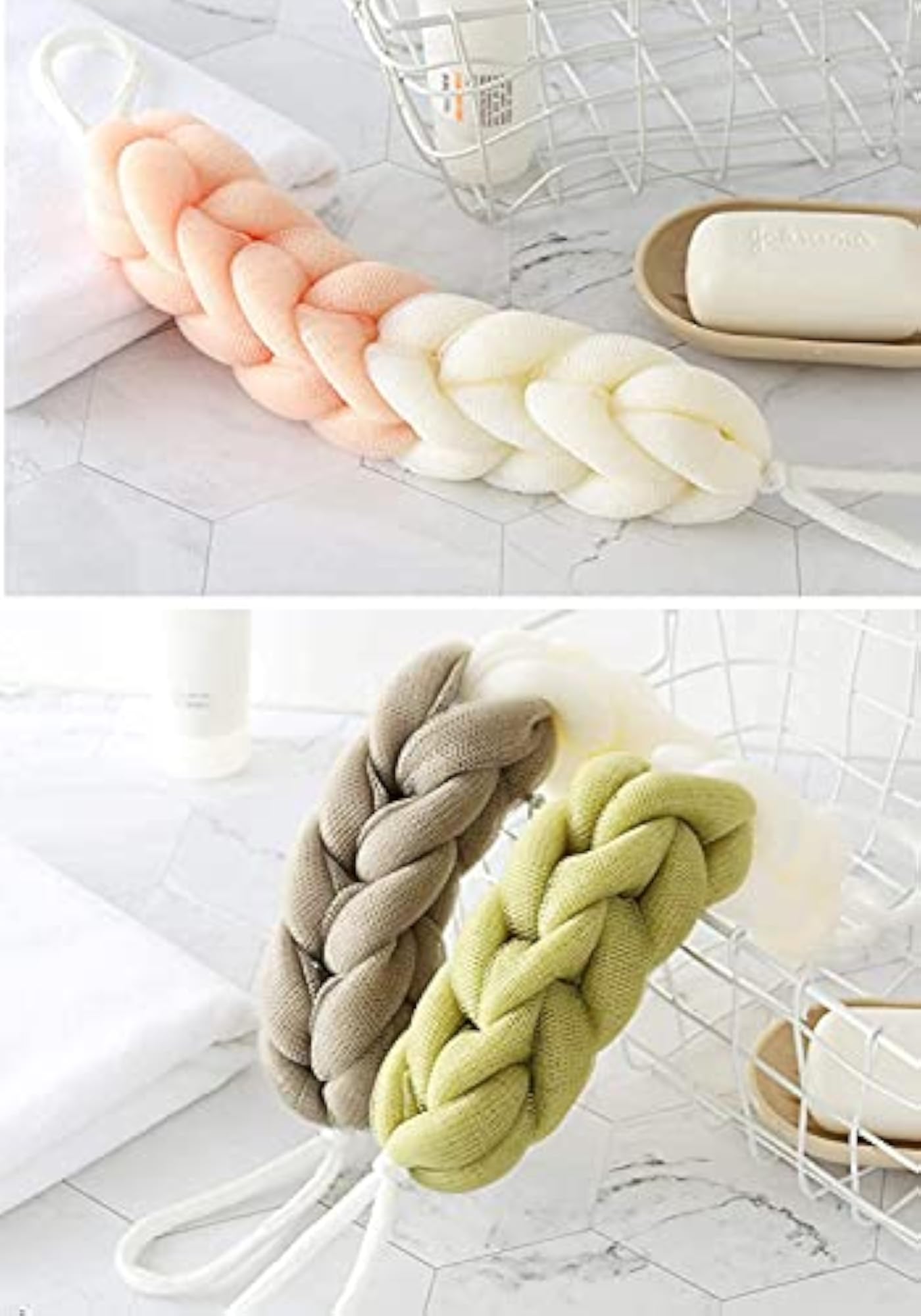 6 Pcs Long Stretch Back Sponge with Rope Handles